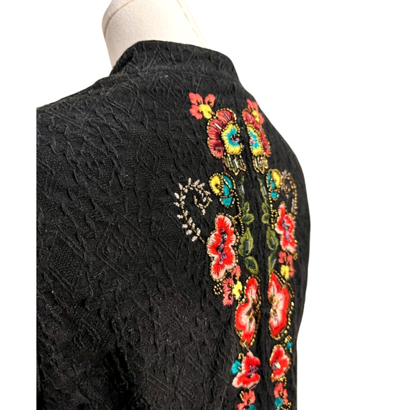 Bershka Black Beaded Embroidered Cropped Cotton Jacket Medium Boho - Picture 8 of 11